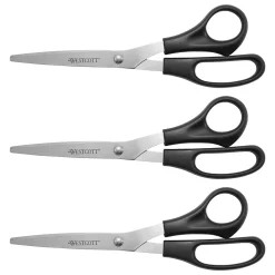 Westcott All Purpose 8" Stainless Steel Standard Scissors, Pointed Tip, Black, 3/Pack (16907)