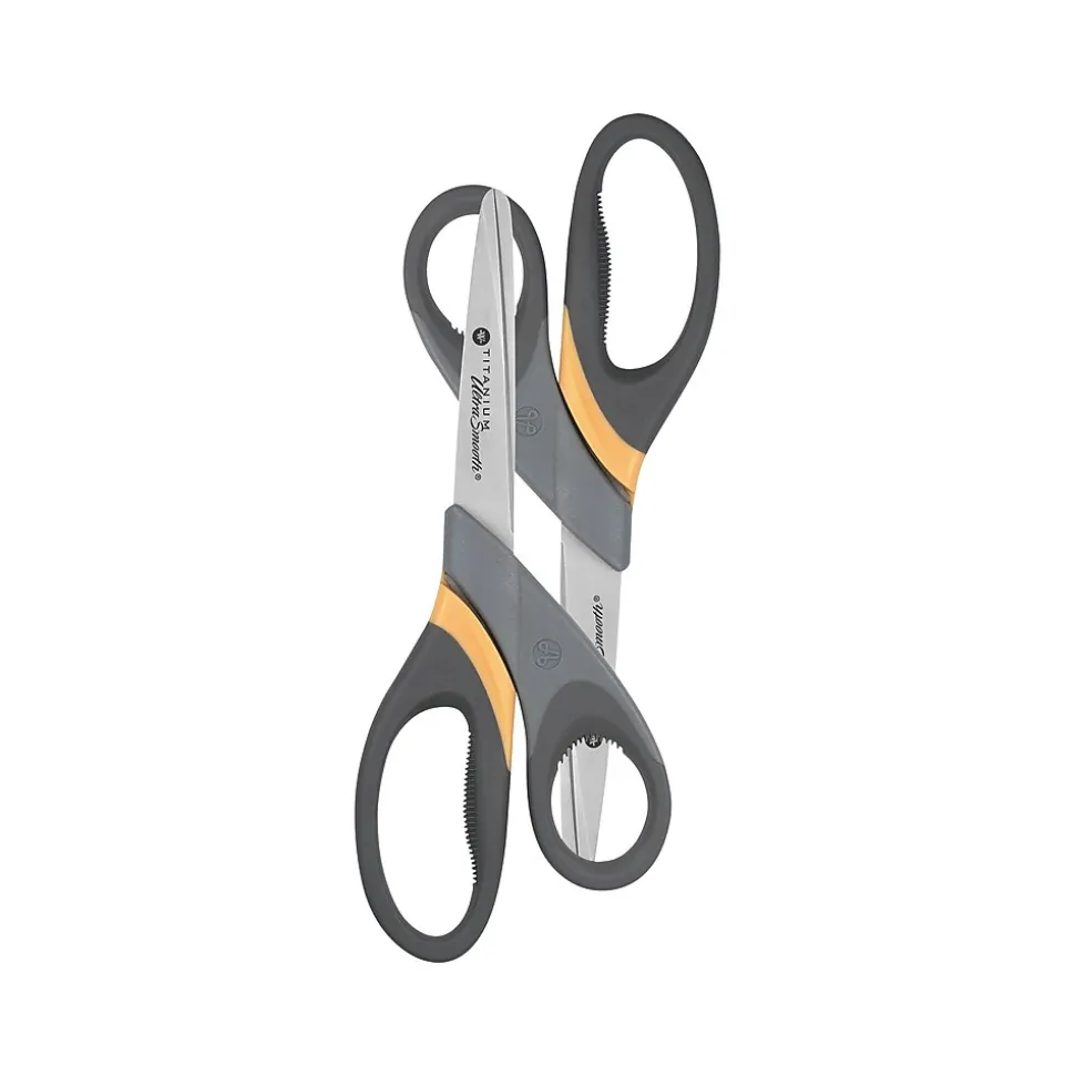 Westcott Titanium Bonded UltraSmooth 8" Heavy Duty Scissors, Blunt Tip, Gray/Yellow, 2/Pack (14107)