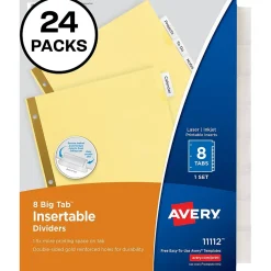 WorkSaver Insertable Tab Index Dividers, 8-Tab, 8-1/2 x 11, Clear, 24 Sets/Box