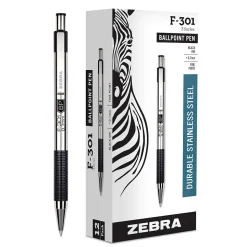 Zebra F-301 Retractable Ballpoint Pens, Fine Point, 0.7mm, Black Ink, Dozen (ZEB27110)