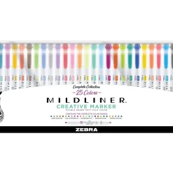 Zebra Mildliner Twin Tip Highlighters, Bullet/Chisel Tip, Complete Assorted, 25/Pack (78525)