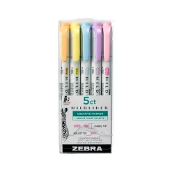 Zebra Mildliner Twin Tip Highlighters, Bullet/Chisel Tip, Gentle Assorted, 5/Pack (78705)