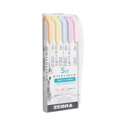 Zebra Mildliner Twin Tip Highlighters, Bullet/Chisel Tip, Gentle Assorted, 5/Pack (78705)