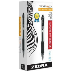 Zebra Sarasa Dry X20 Retractable Gel Pen, Medium Point, 0.7mm, Black Ink, Dozen (46810)