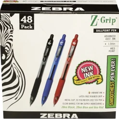 Zebra Z-Grip Retractable Ballpoint Pen, Medium Point, 1.0mm, Assorted Ink, 48 Pack (22048)