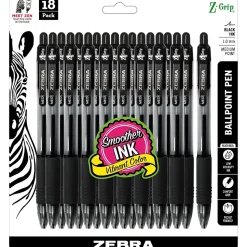 Zebra Z-Grip Retractable Ballpoint Pen, Medium Point, 1.0mm, Black Ink, 18 Pack (ZEB22218)